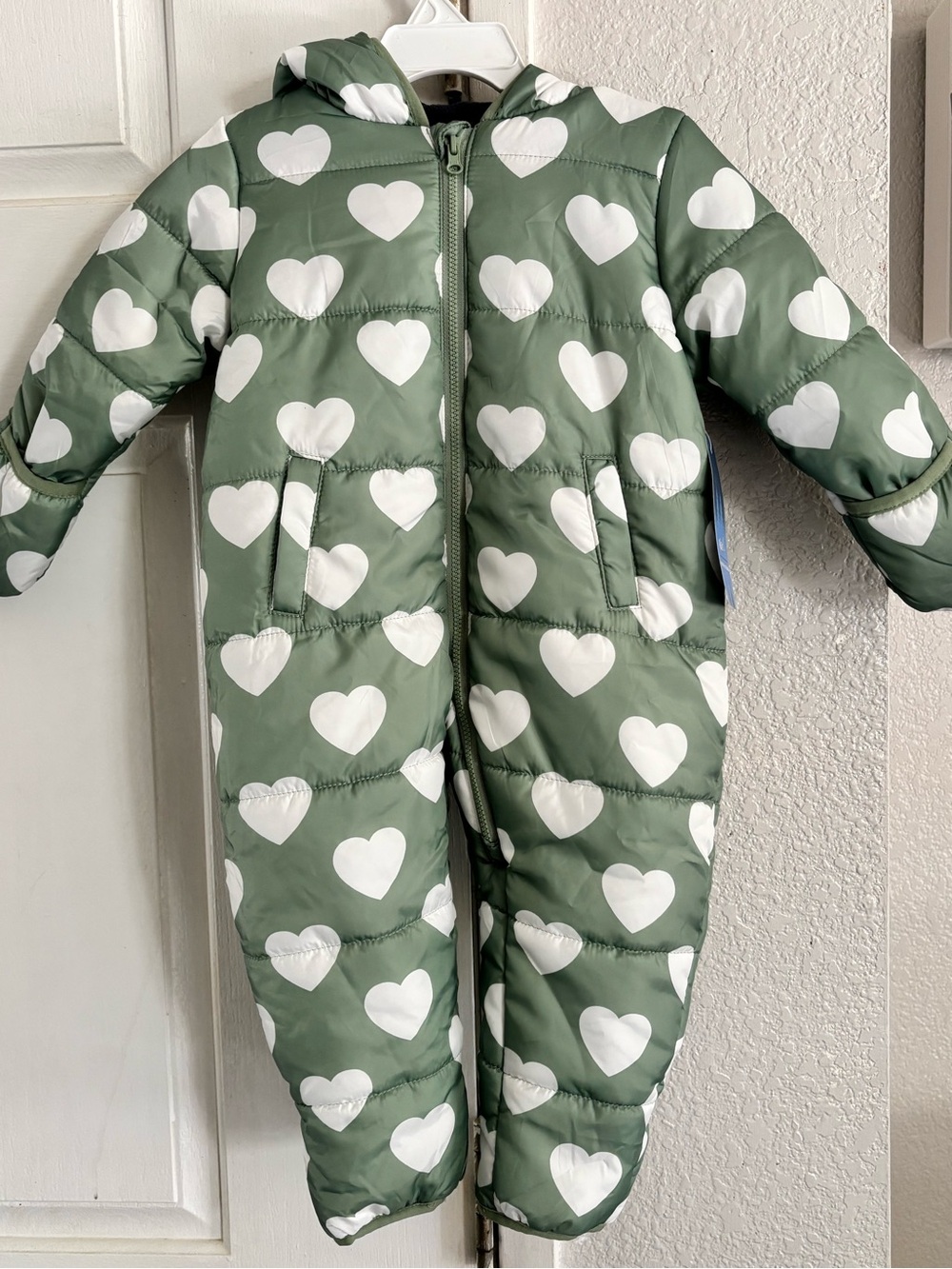 Kids Green Heart Print One-Piece Snowsuit 18M NWT